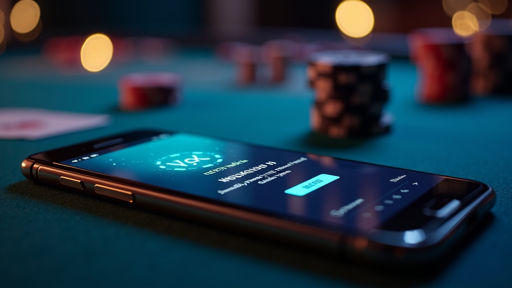 Android-Handy mit APK-Download und Installationssymbol im Casino-Licht